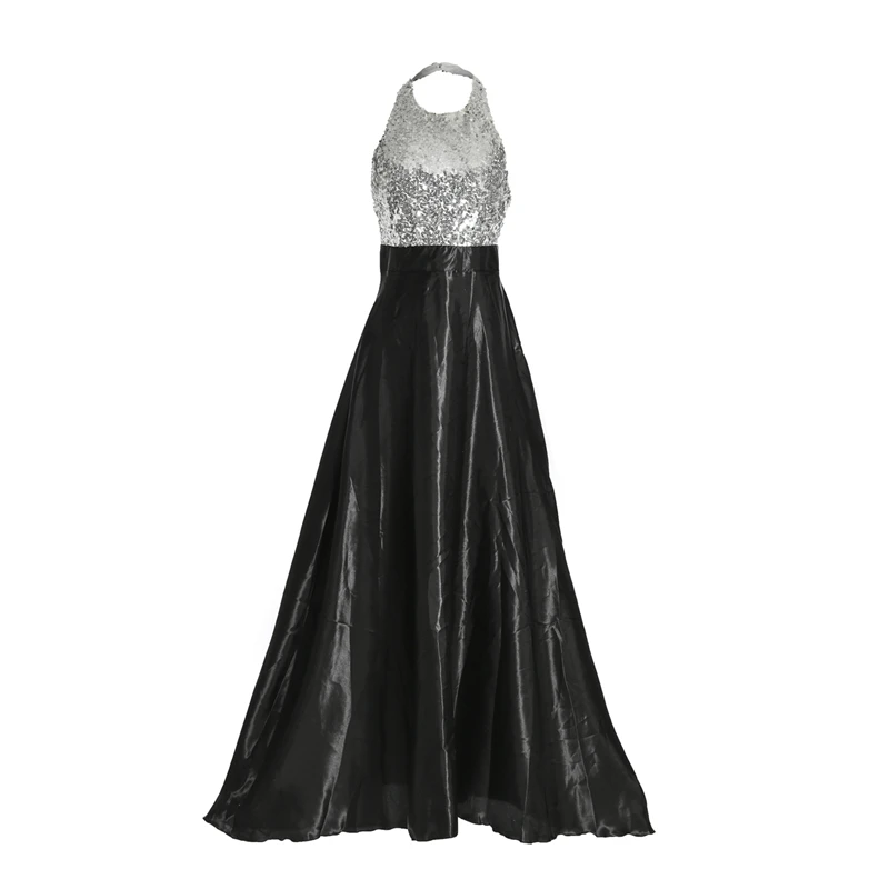 

Elegant Dresses Women Formal Sequins Patchwork Blue&Black Long Evening Party Sleeveless Backless Ball Prom Gown Dress