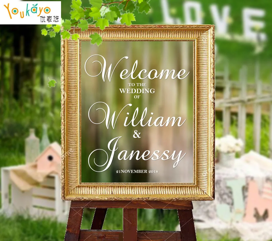 

Personalized Welcome to Wedding Decal Sign for Mirror Board Removable Wedding Decorate Custom Name Date Vinyl Art Stickers