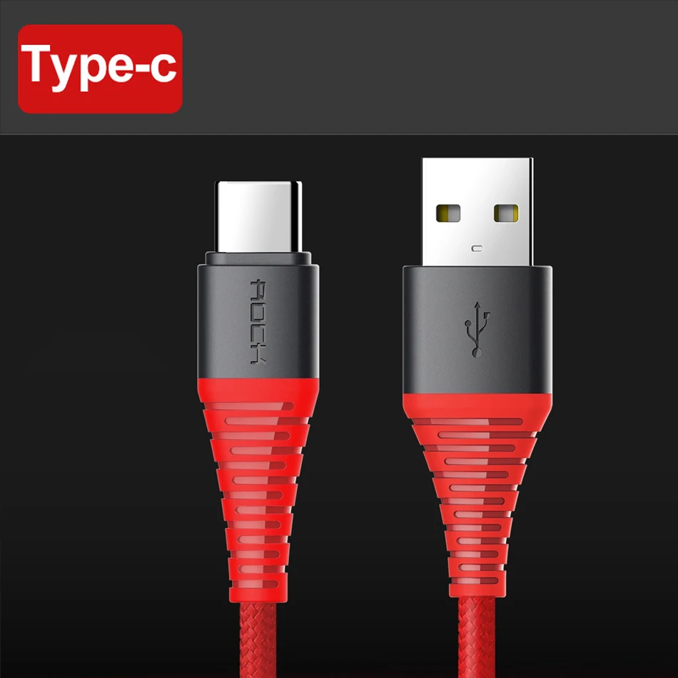 3 в 1 высокопрочный usb type C Micro USB и зарядный кабель для iPhone, ROCK Phone кабель для iPhone зарядное устройство usb-c шнур провод - Цвет: Red Type c cable