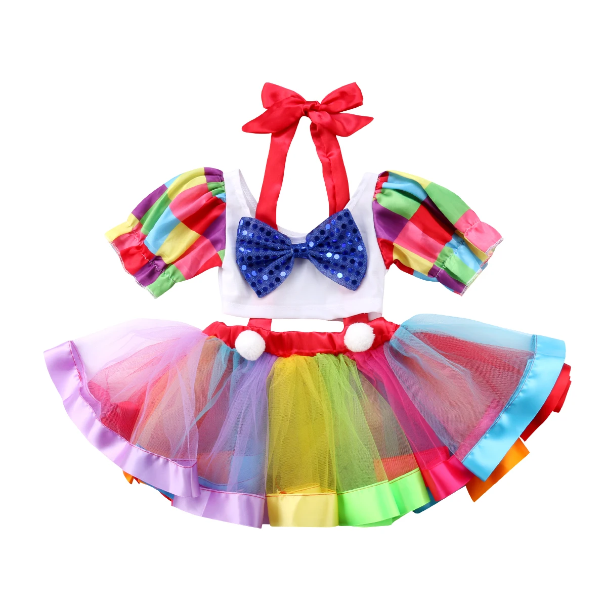 2018 Summer Rainbow Kids Baby Girls Party Crop Tops Dance Tutu Skirt