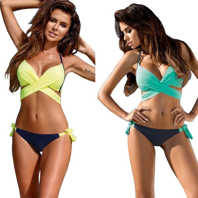Cross Push up 2018 Women Bandage font b Bikini b font Set Swimwear Female Sexy Patchwork
