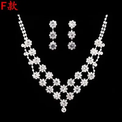 High Quality Silver Luxury Oversize Crystal Wedding Jewelry Sets Hollow-out Flower Necklace&Earrings Set For Woman (3)