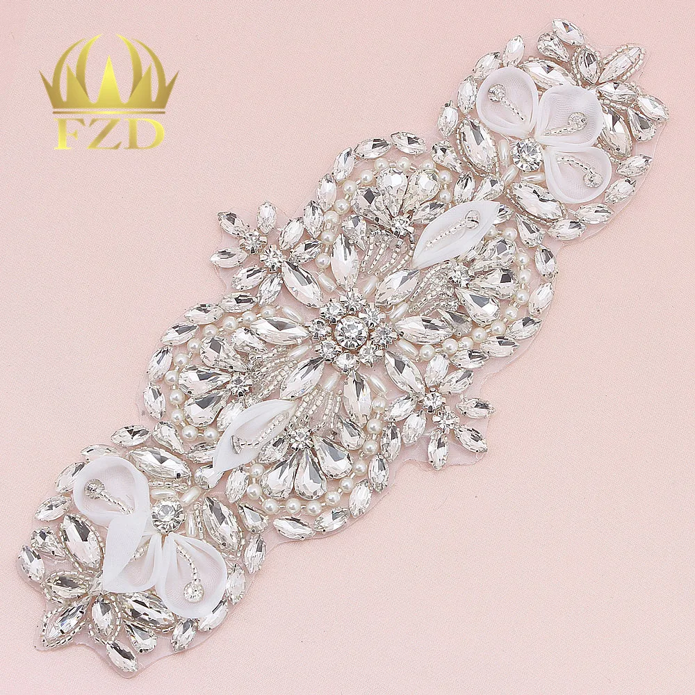 5 Pieces Clear Rhinestone Applique Sewing Rhinestone Patch Wedding