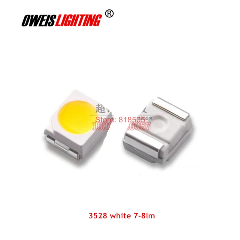 100 шт. 3528 белый 7 8LM SMD LED настоящий 6000 7000 K/натуральный 4000 5000 K/Теплый 2800 3200 K/холодный