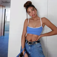 Nibber – débardeur élastique en soie de lait pour femme, haut court doux et confortable, caraco élégant, à la mode, 2019