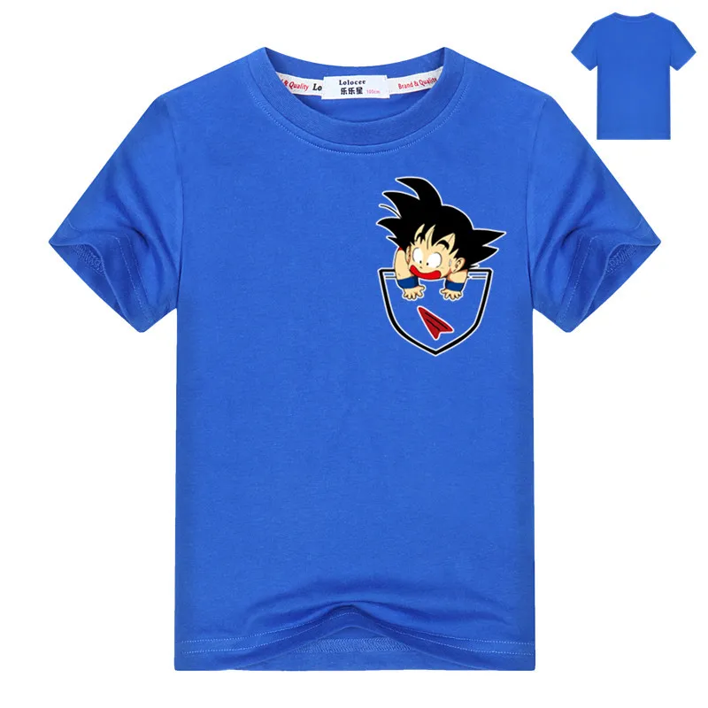 Детская футболка для мальчиков топы с короткими рукавами для мальчиков и девочек с рисунком Dragon Ball Z, одежда для мальчиков и девочек футболка с аниме «Гоку» для 3-14 лет - Цвет: blue