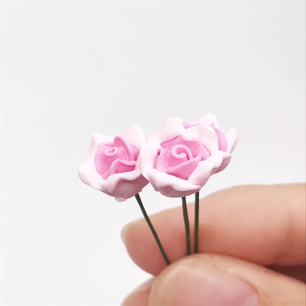 

10Pcs 1/12 Dollhouse Miniature Accessories Mini Resin Pink Roses Simulation Flower Model Toys for Doll House Decoration