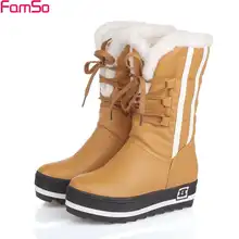 Famso Size34-43 Новинка 2017 года Обувь Для женщин Сапоги и ботинки для девочек водонепроницаемая обувь черного цвета на платформе 4 цвета Полностью меховые зимние сапоги для женщин SBT1672