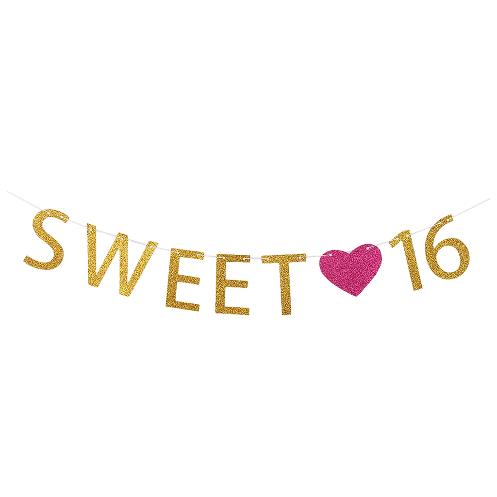 Sweet 16 Heart Banner Birthday Hanging Paper Garland for Home Party Celebrations Decorations Photo Props