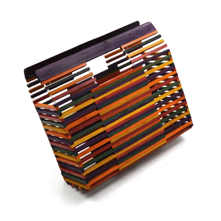 

Blascher Summer Beach Handmade Bamboo Women's Bags Dinner Party Bags Hollow Out Color Square Amber Color Bags For Ladies MBA31