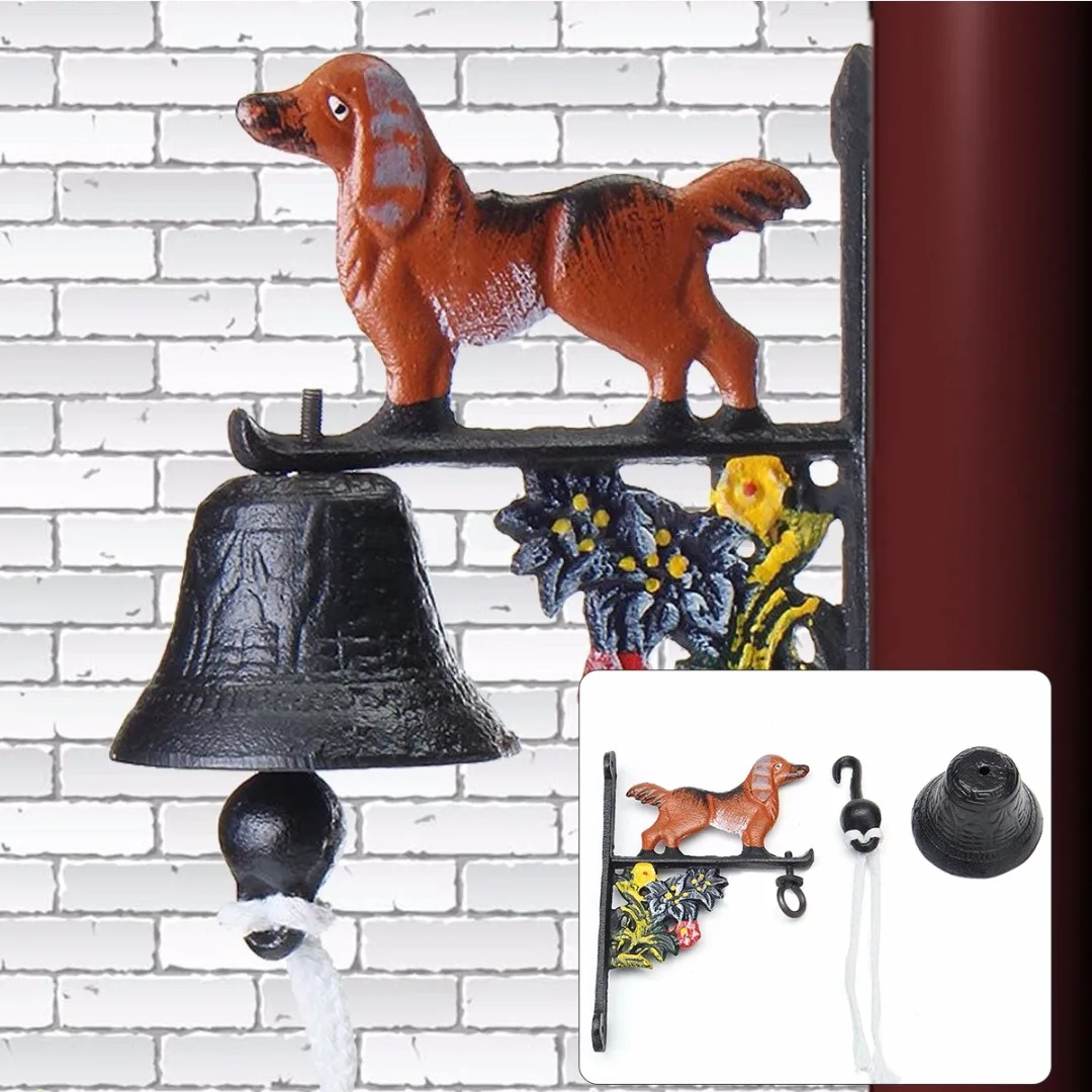 Vintage Style Rusted Dog Cast Iron Door Bell Wall Mounted Garden Decoration Access Control NEW