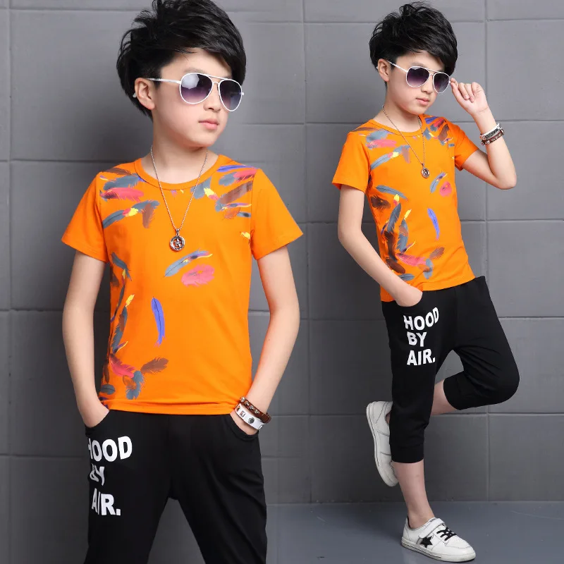 

Hot Sale Children Summer Clothing Set Little Boys Fashion Print Cotton T-Shirt+Shorts 2pcs Kids High Quality Tracksuit For 4-12Y