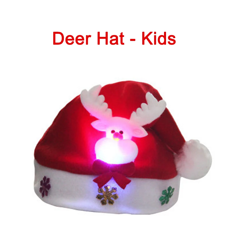 Рождественские шапки шапка Санта Клауса детская шапка для мальчиков и девочек Рождественский реквизит для вечеринок светодиодный Рождественская шляпа рождественские игрушки украшение - Цвет: Deer Hat - Kids