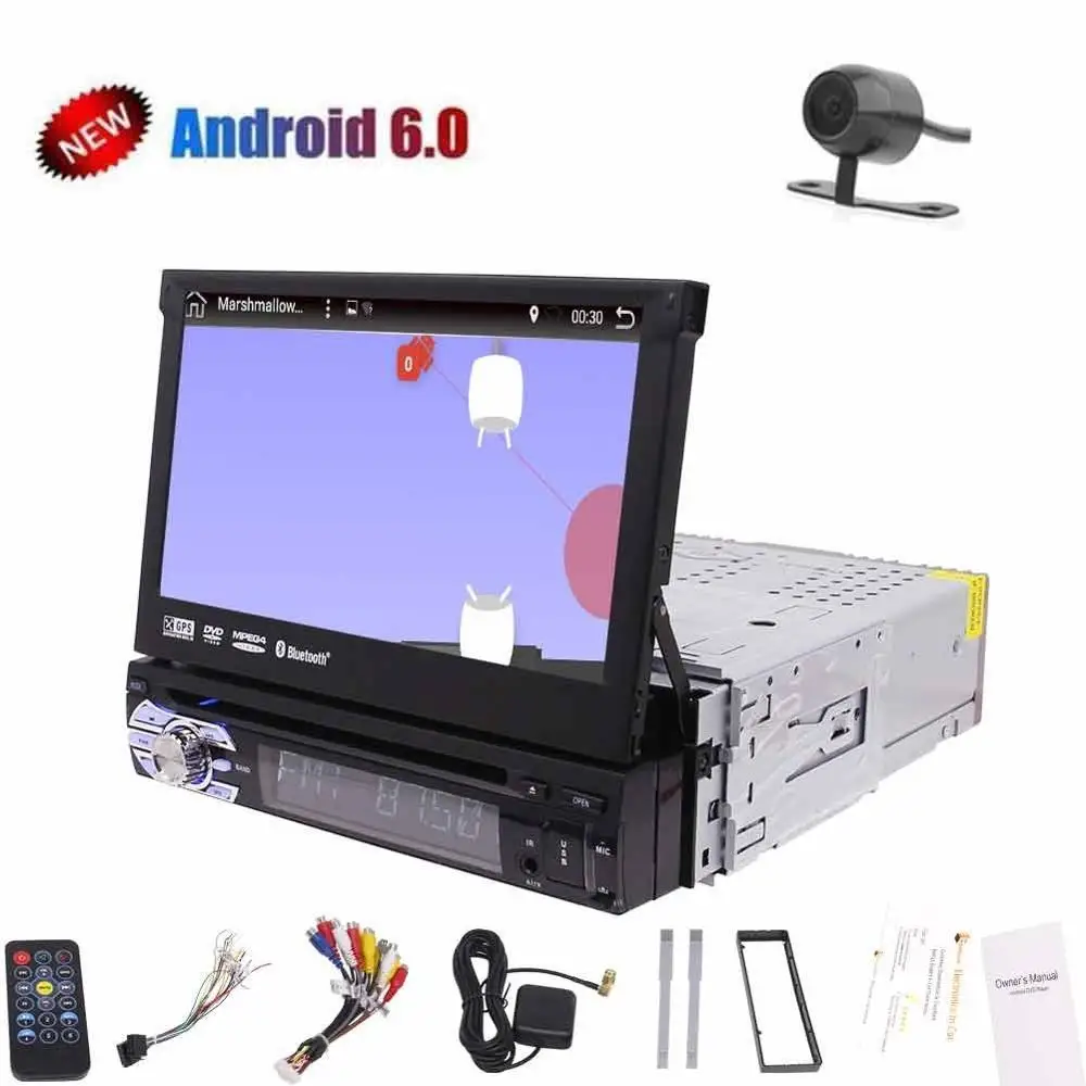 7 дюймов один DIN Android 6.0 1080 P HD видео Автомобильный GPS CD dvd-плеер навигации tft wi-Fi