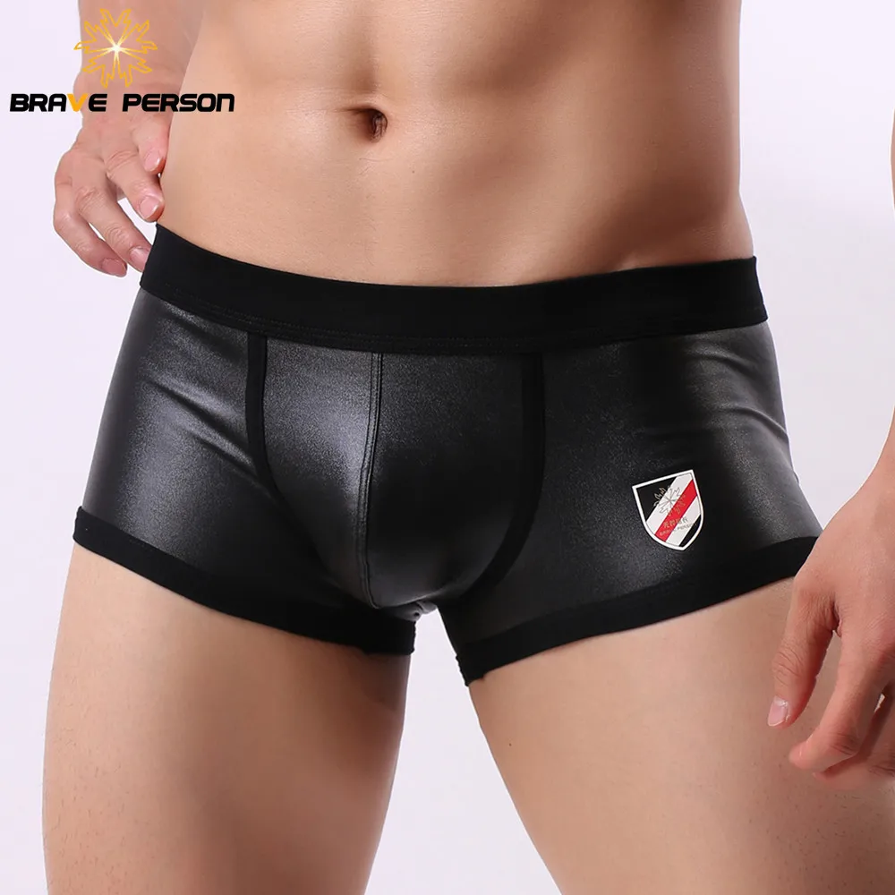 3pcs/lot BRAVE PERSON Boxers Men Male Underwear Boxer Shorts Men Sexy Imitation Leather Fabric Boxershorts Men's Underpants New