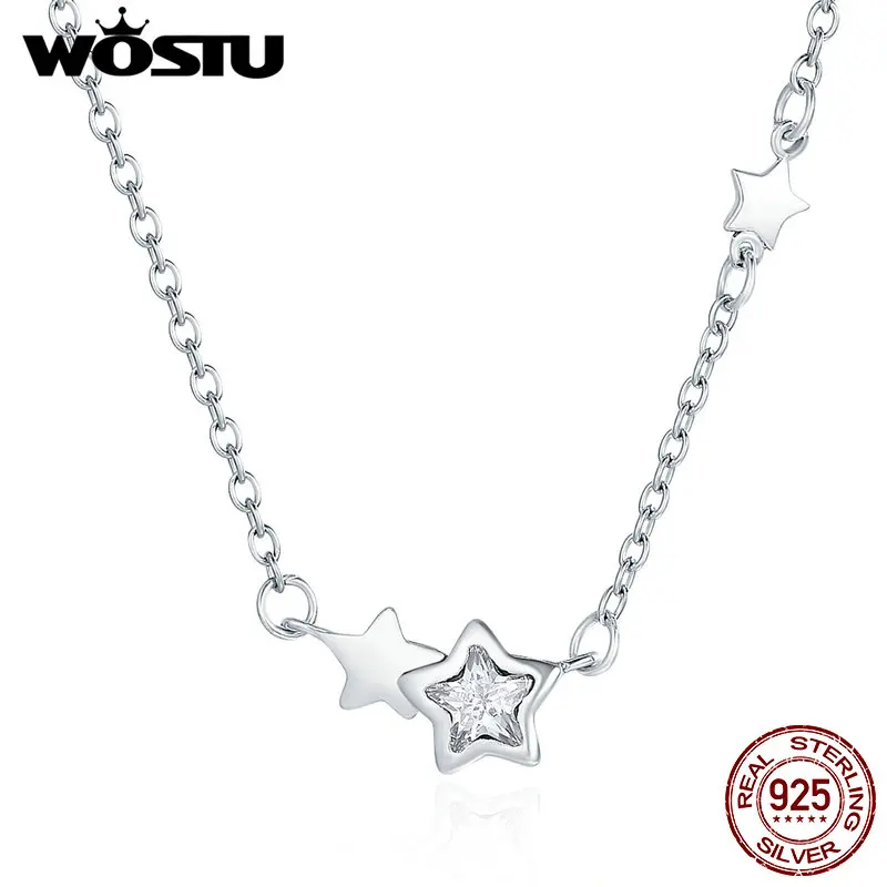 

WOSTU Real 925 Sterling Silver Dazzling Star Pendant Necklaces For Women S925 Silver Jewelry Lover Gift CRN020