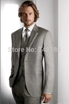 Skup Custom Made/top Sprzedaży Dwa Przyciski Light Grey Groom Smokingi/notch Lapel Best Man Groomsman Mężczyźni Garnitury ślubne Garnitur/oblubieniec Mężczyzn Garnitur