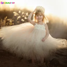 Свадебное платье-пачка цвета слоновой кости с цветочным узором для девочек; винтажные стразы; Детские вечерние платья для дня рождения; одежда для фотосессий; детское платье с фатиновой юбкой