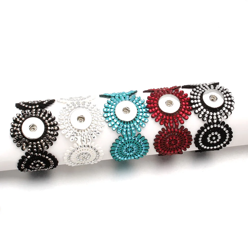 

20CM Snap Bracelet Black Hollow PU Leather Bracelet Fit 18mm Snap Button Bracelet Bohemia Style For Women Snap Jewelry ZE498