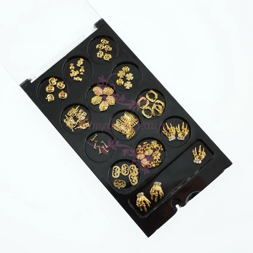 

1 Set 60PCS Gold Plated Alloy Charms Halloween Series Styles 3D Salon Acrylic Nail Art Manicure DIY Design Decorations Supplies