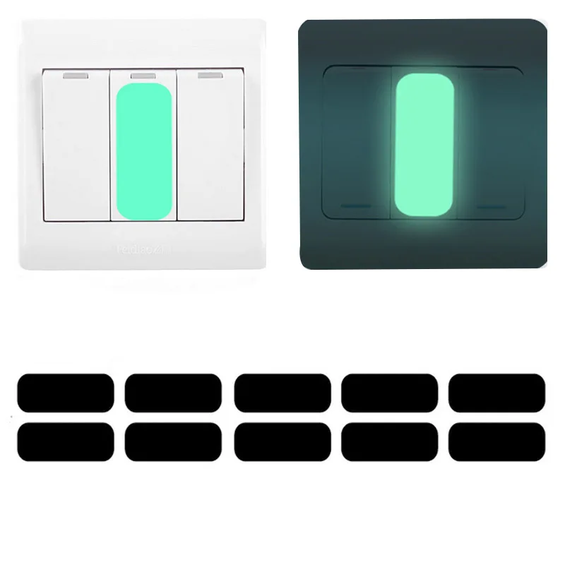 

10PCs Rectangle Luminous Switch Sticker Glow in the Dark Wall Sticker Fluorescent Decals Useful Kid's Night Light Home Decor