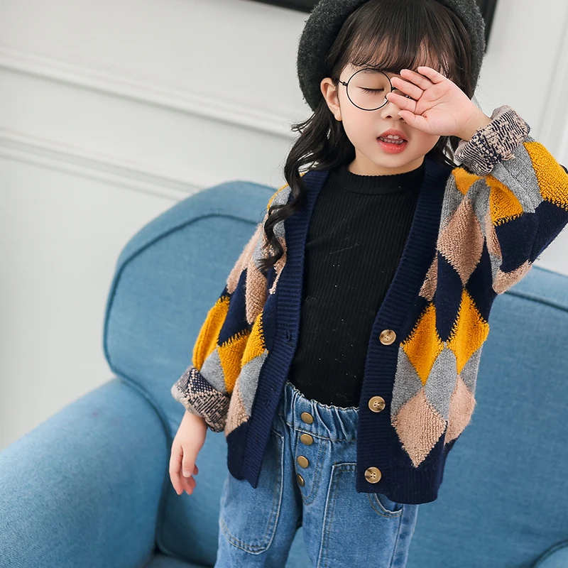 Элегантный дизайн кардиган детский свитер вязаный свитер для девочек Осенне-зимнее пальто детская повседневная одежда с длинным рукавом Детские Kniwear
