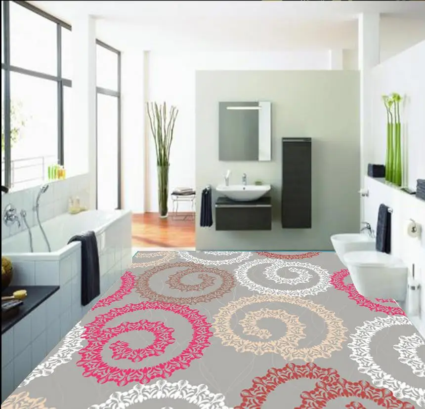 

wallpaper for floor Stereoscopic 3D abstract circle pattern floor bathroom pvc wallpaper Home Decoration