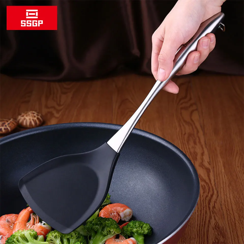 

SSGP Kitchen Utensils Food Grade Silicone Spatula 304 Stainless Steel Handle Cooking Tools Non-Stick Pan Turner High Quality