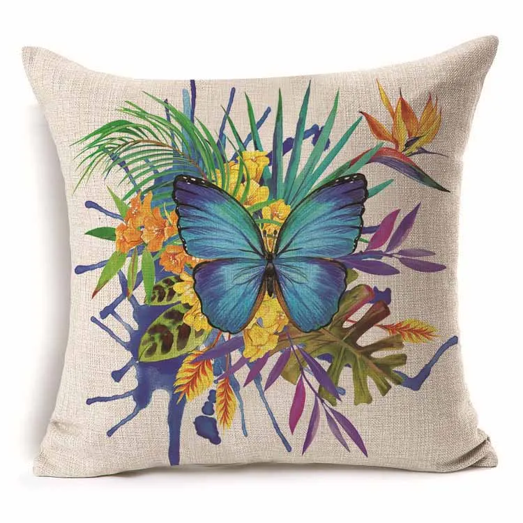 1Pcs 43*43cm Colorful Butterfly Floral Pattern Cotton Linen Throw Pillow Cushion Cover Car Home Sofa Decorative Pillowcase 40234|cushion