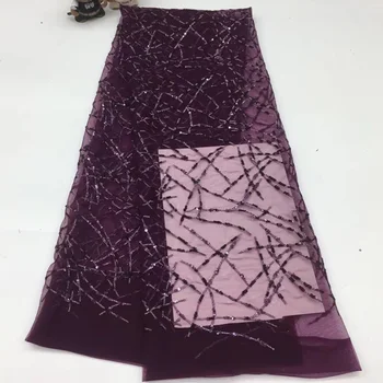 

8 colors New design sequins embroidered tulle lace fabric deep purple African French net lace for party dress SQXS073