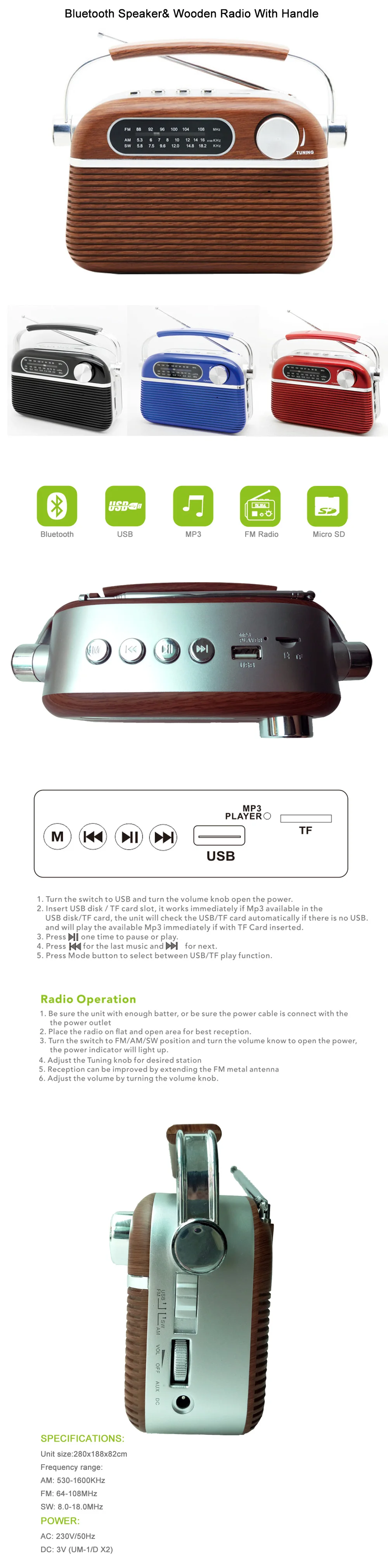 Bluetooth динамик, наружный динамик, портативный динамик, AM/FM радио, USB карта радио, радио