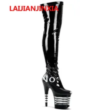 LAIJIANJINXIA Для женщин туфли, сексуальные, экокожа(полиуретан), вечерние queen на высоких каблуках; сапоги-ботфорты; женские Сапоги выше колена Обувь для танцев туфли со шнуровкой на высоком каблуке 10 см; высокая обувь A-074