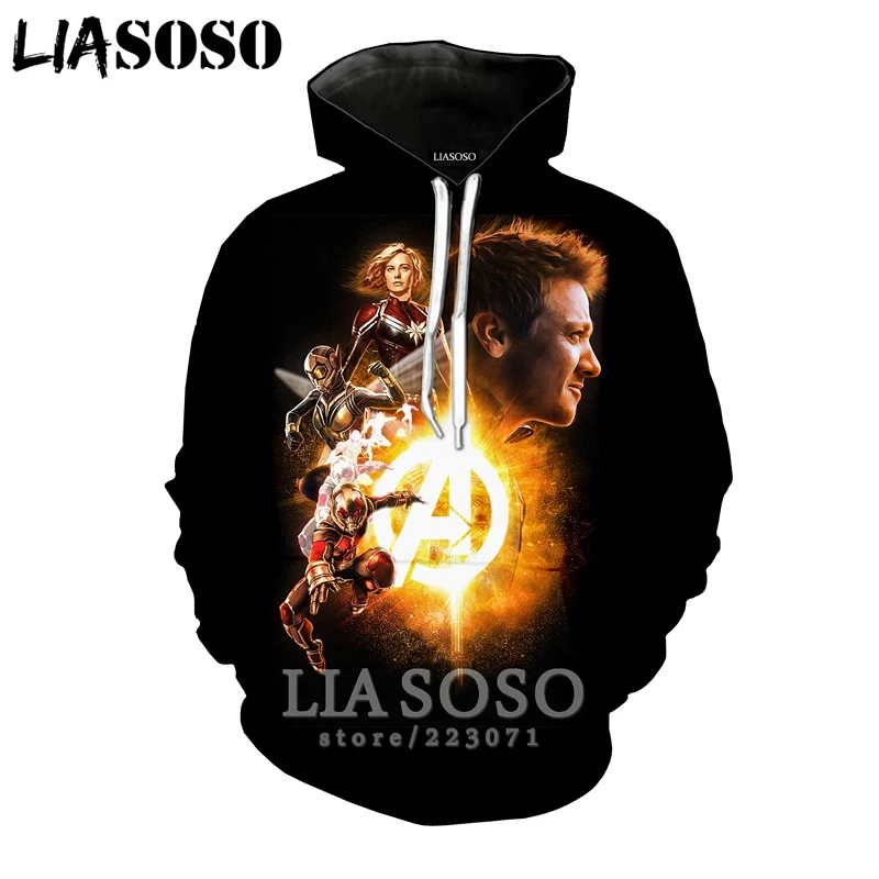LIASOSO 2019 Winter New Men Women Sweatshirt 3D Print Latest Movie Avengers Endgame Hoodie Long Sleeve Casual Pullover B008-05