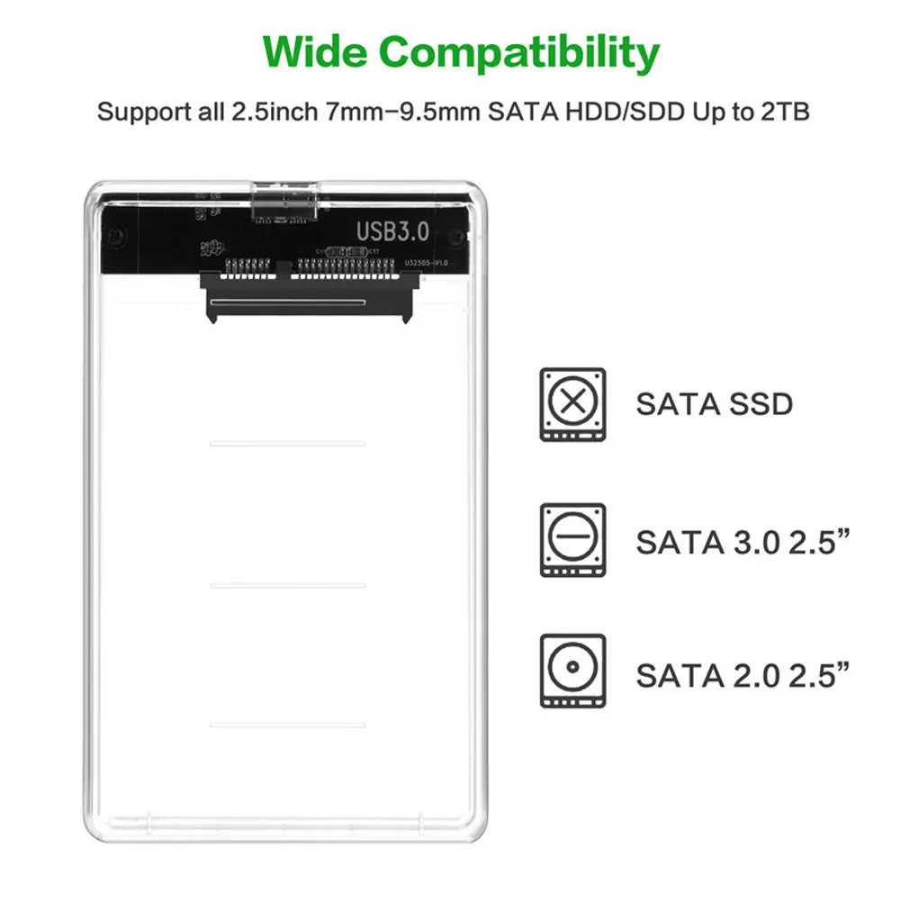 Прозрачный 2,5 дюйма SATA к USB3.0 Mobile HDD SSD случае коробка внешний корпус ssd коробка