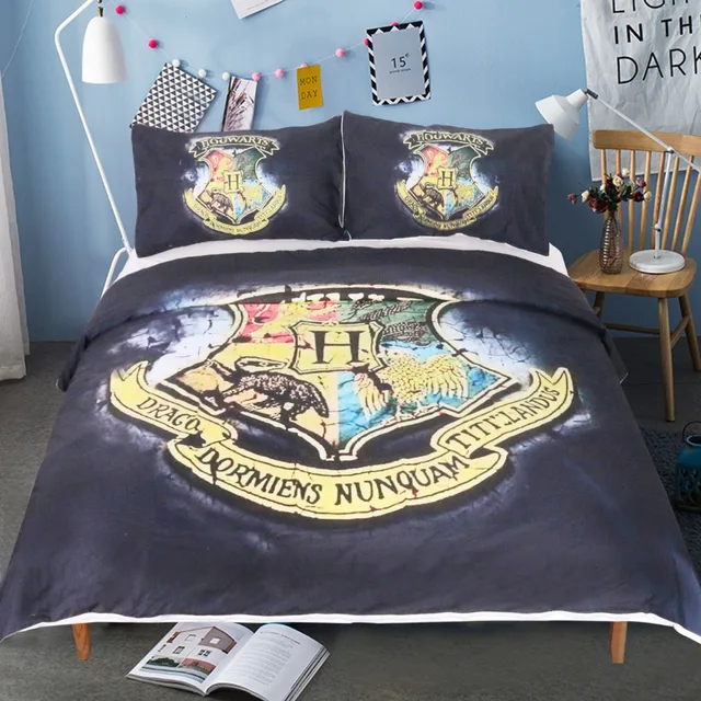 moonpalace harry potter bedding set dark blue school emblem duvet harry potter bed sheet