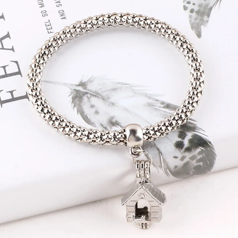 

Hollow cabin locket bracelet telescopic stretch popcorn chain charm ladies Bangles Pulseira Suitable for men DIY jewelry