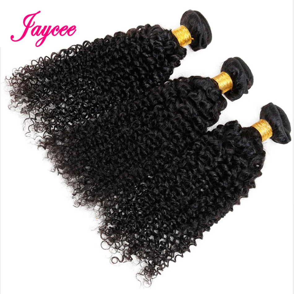 Pelo Rizado Afro de Jaycee 4 paquetes de pelo indio en bruto paquetes de extensiones de tejido de cabello humano Color Natural 3 4 pieza 100G Remy