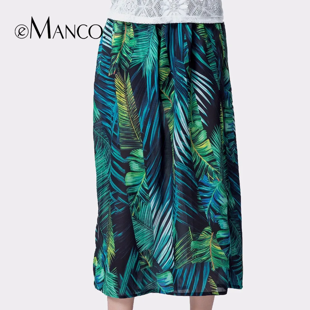 e-Manco Elegant Summer long skirts womens tulle skirt maxi Bohemian Print Flower Beach High Waist straight skirt plus size
