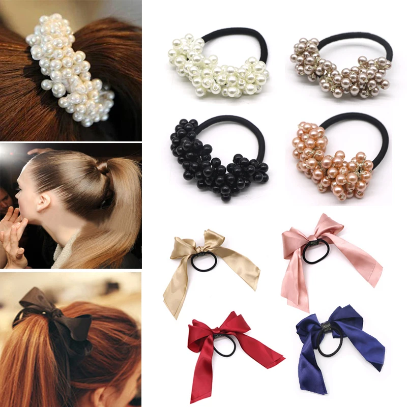 Ribbon Bow Hair Elastic Hair Accessories Ribbon Bow Hair Elastic Ponytail