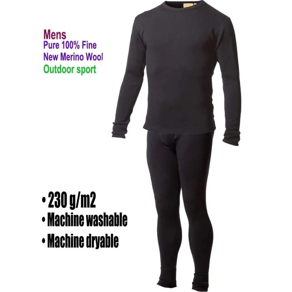 

Men's male 100% Pure Merino Wool Winter Base Layer Thermal Warm Sweater Underwear Breathable Mid weight Tops Pants Bottom Set