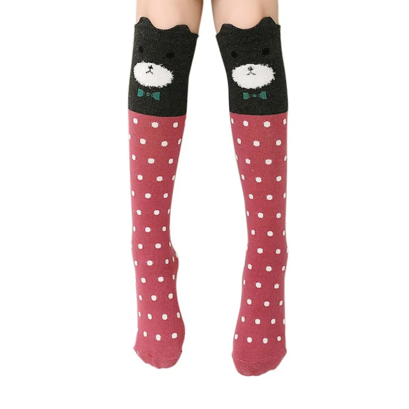 Новые детские носки для девочек с милыми мультяшными ушками животных, теплые Гольфы выше колена, длинные чулки для девочек, женские гетры - Цвет: Красный