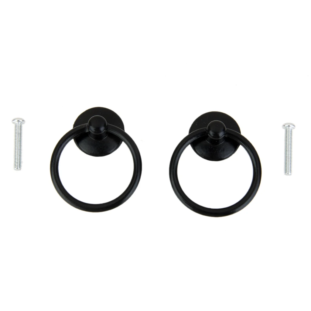 2x Retro Single Hole Knob Door Bin Dresser Drawer Drop Ring Pull Handle Black