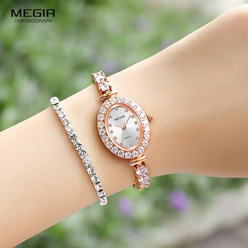 

Megir Women's Simple Dress Quartz Watches Luxury Metal Blracelet Diamond Wristwatch for Lady Relogios Femininos Clock 4206 Rose
