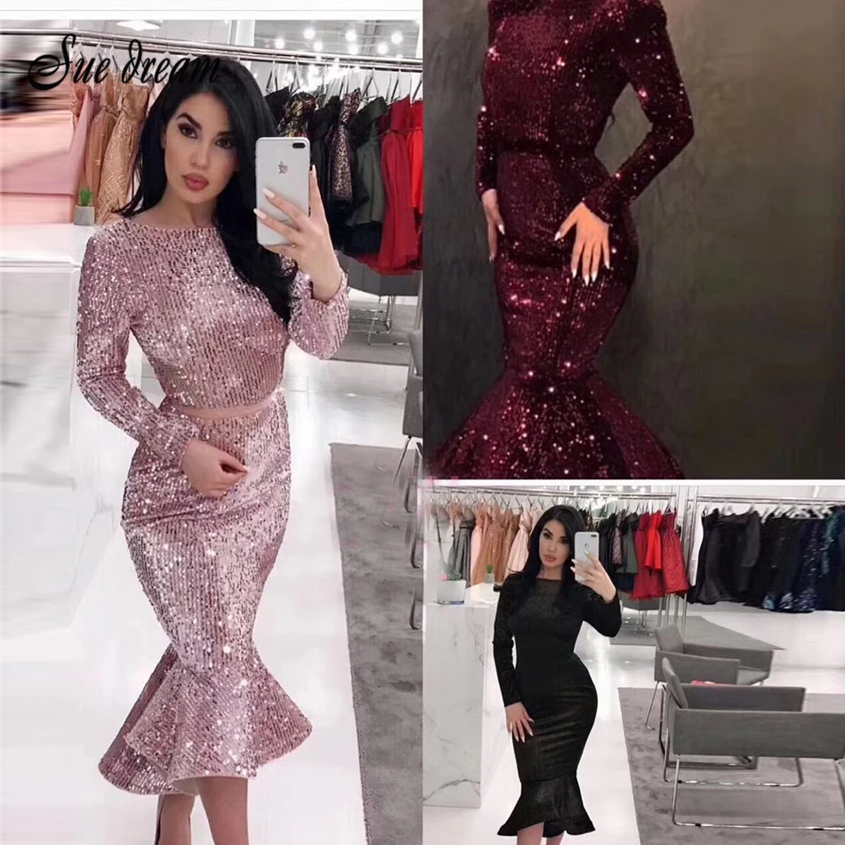 Manches Genou Rouge Noir Élégant Moulante Noir Paillettes Sexy longueur Haute rouge Robes Femmes Robe Rose Rond Longues Qualité Col x4HAH7wnvq