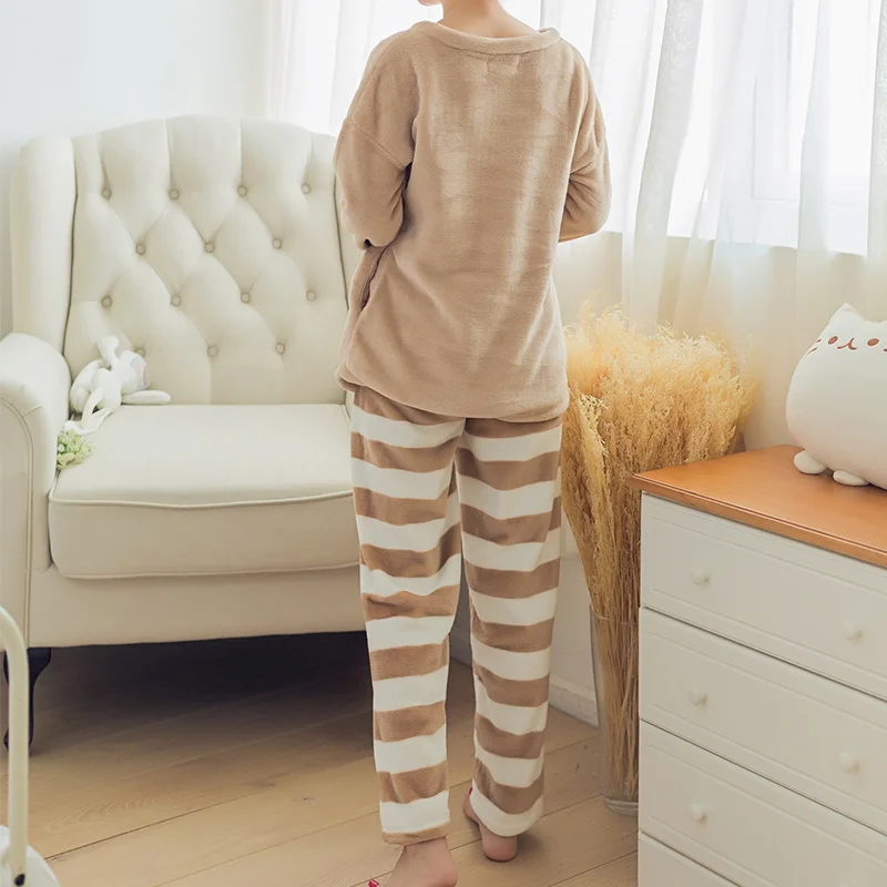 Two Piece Plus Size Winter Sleepwear Women Pajamas Nightgown Big Size Letter Kawaii Home Warm Clothes Female Nightdress