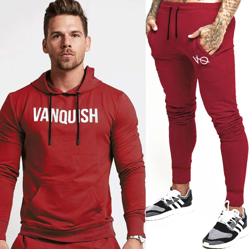 

2019 New Sporting Suit Men Gyms Hooded Tracksuit Sweatshirt/Sweatpants 2pcs/Sets Male Fitness Joggers Workout Tracksuit Trousers