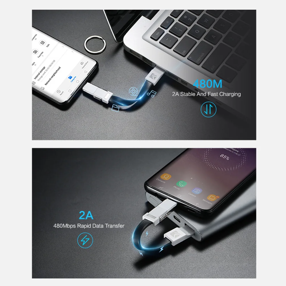 3 в 1 портативный мини брелок USB кабель для передачи данных iPhone 7 8 Micro Type C Быстрая
