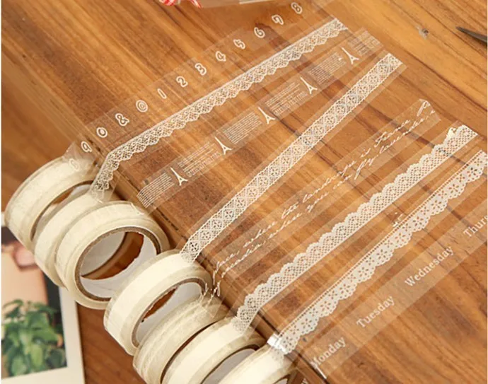 

20pcs/lot New simple sweet lace Adhesive Tape 10M white DIY stick label Stationery 32 design mix Wholesale