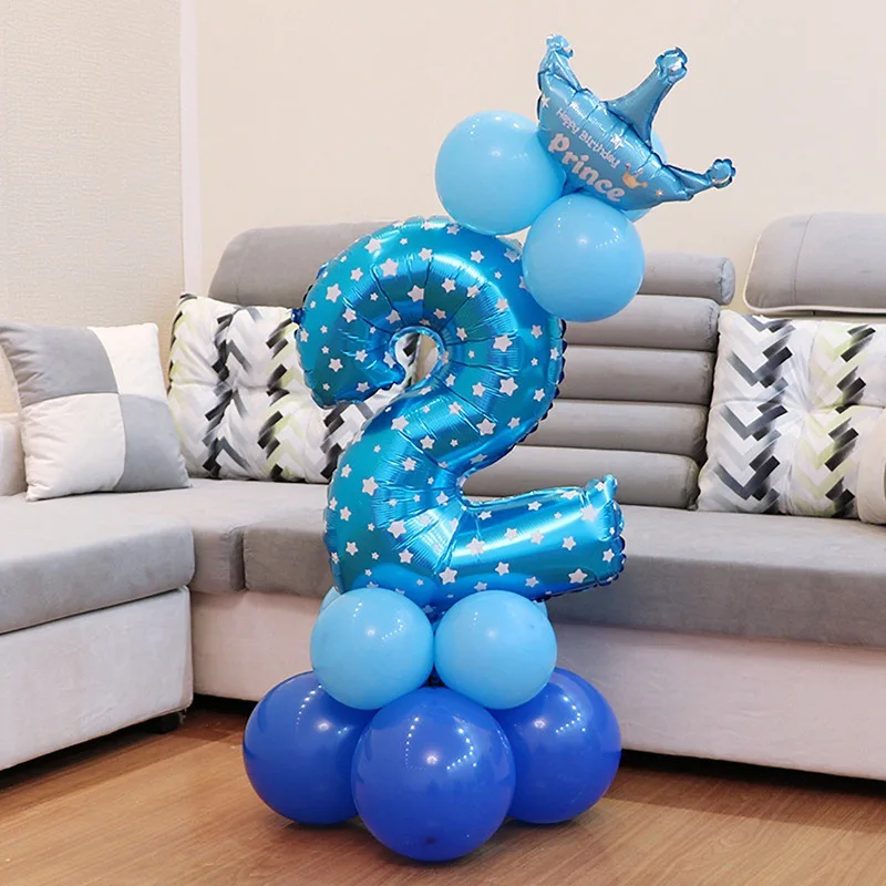 Первый день рождения мальчик вечерние Серебряный Синий воздушный шар для колонны 1st декорации с днем рождения дети ребенок мой 1 один год 3 4 день рождения Декор - Цвет: blue 2