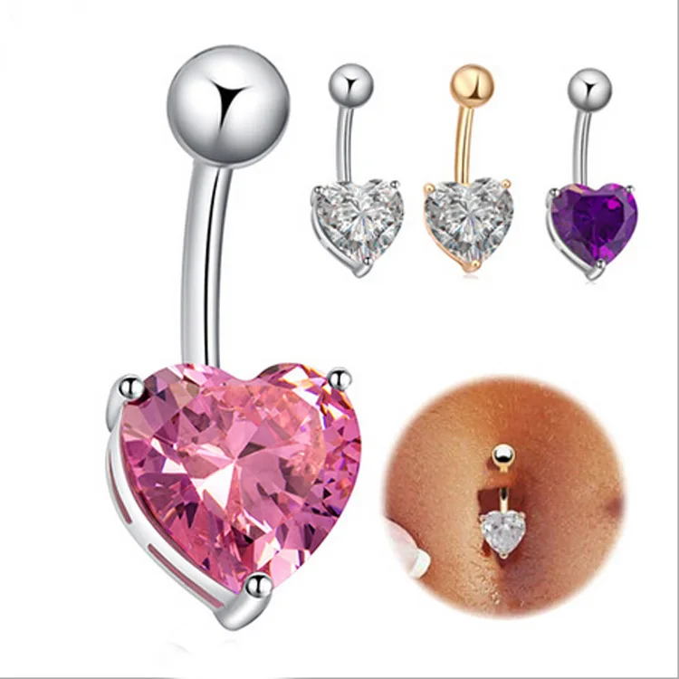 

Fashion Love Heart belly button rings Bar Gold / Silver Plated Surgical Piercing Sexy Body Jewelry for women CZ navel piercing